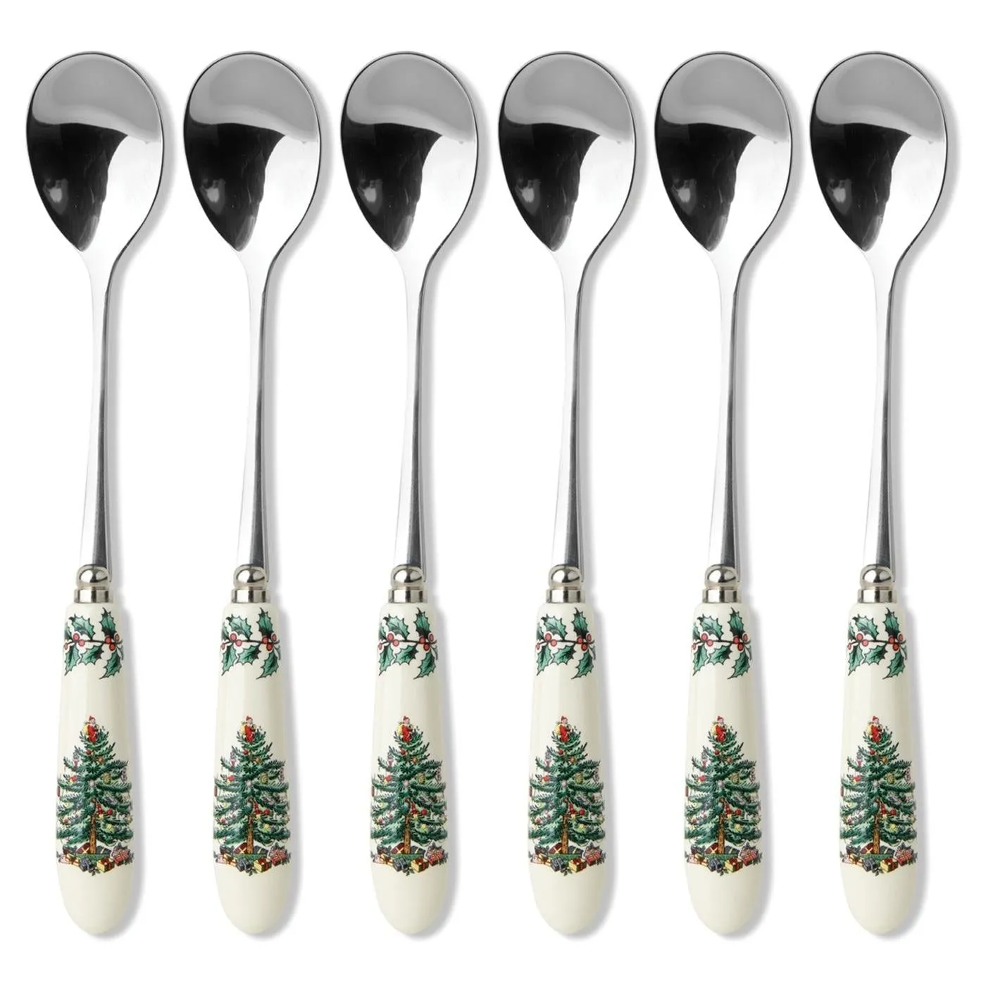 Spode Set of 6 Christmas Tree Teaspoons - 6" L