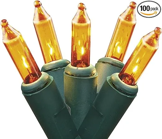 Holiday Pride Yellow Gold Christmas Lights on Green Wire - 100 Count Gold Christmas Tree Lights (24 Ft) - Indoor/Outdoor Use - UL Listed - Static/Flashing Modes - Connectable