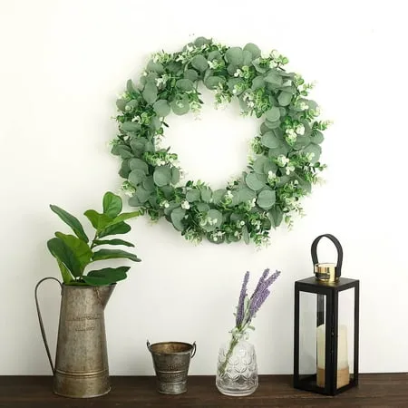 Efavormart 2 Pack | 22" Green Artificial Lifelike Boxwood & Fern Spring Wreath for Front Door Decor Boxwood Wreath with Big Berries, Farmhouse Greenery Wreath Outside Year Round - Indoor/Outdoor