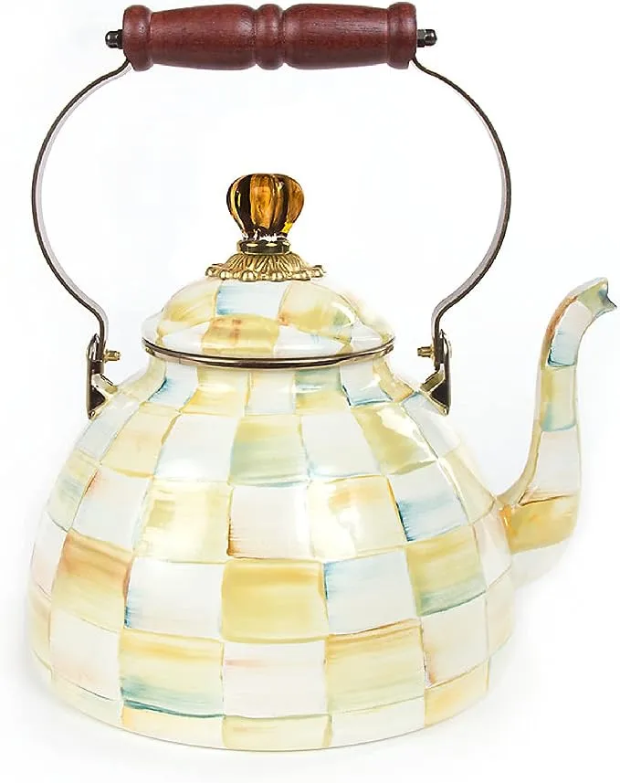 MacKenzie-Childs Parchment Check 3 Quart Tea Kettle