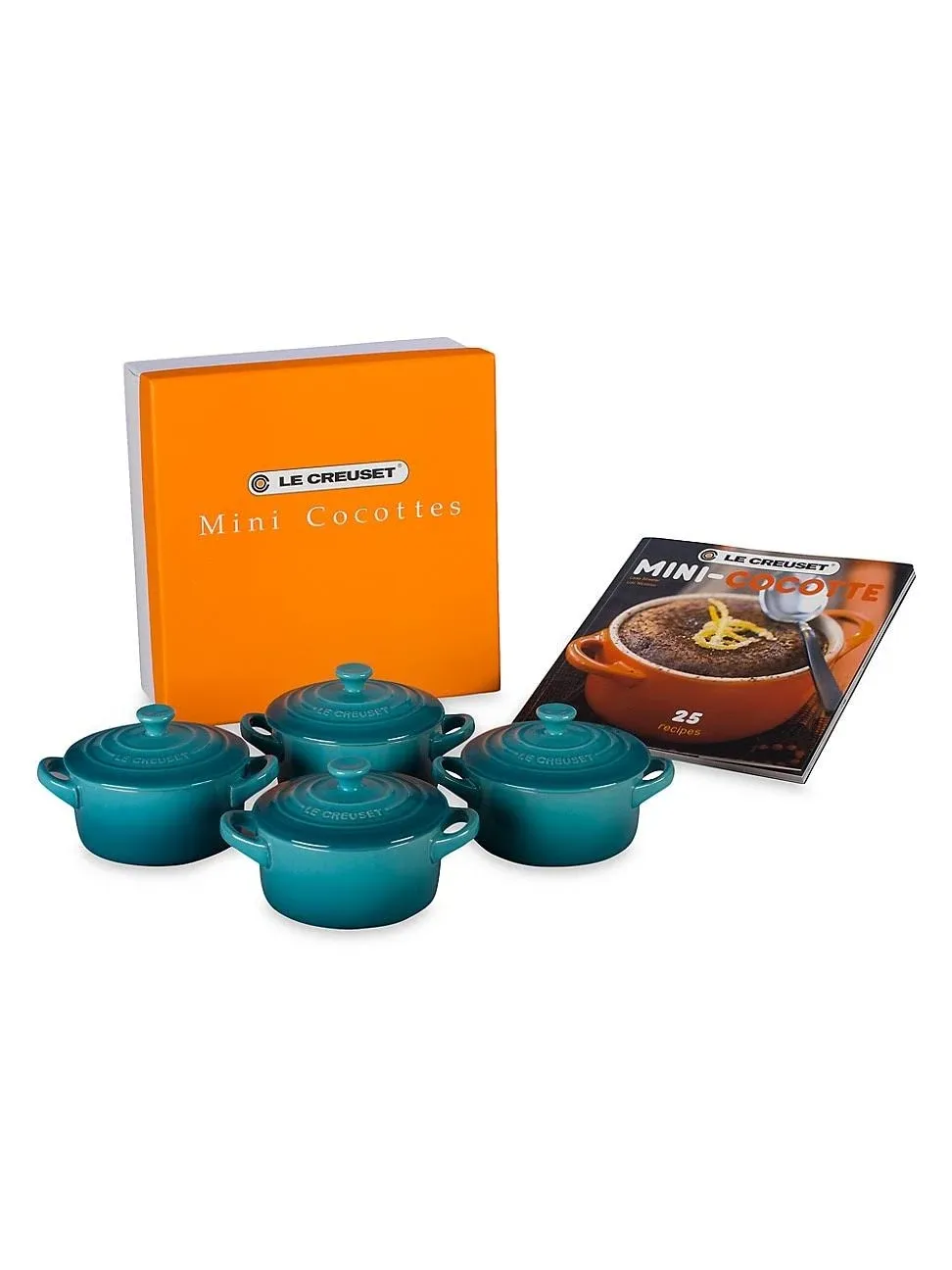 Le Creuset Stoneware Set of 4 Mini Cocottes with Cookbook Caribbean