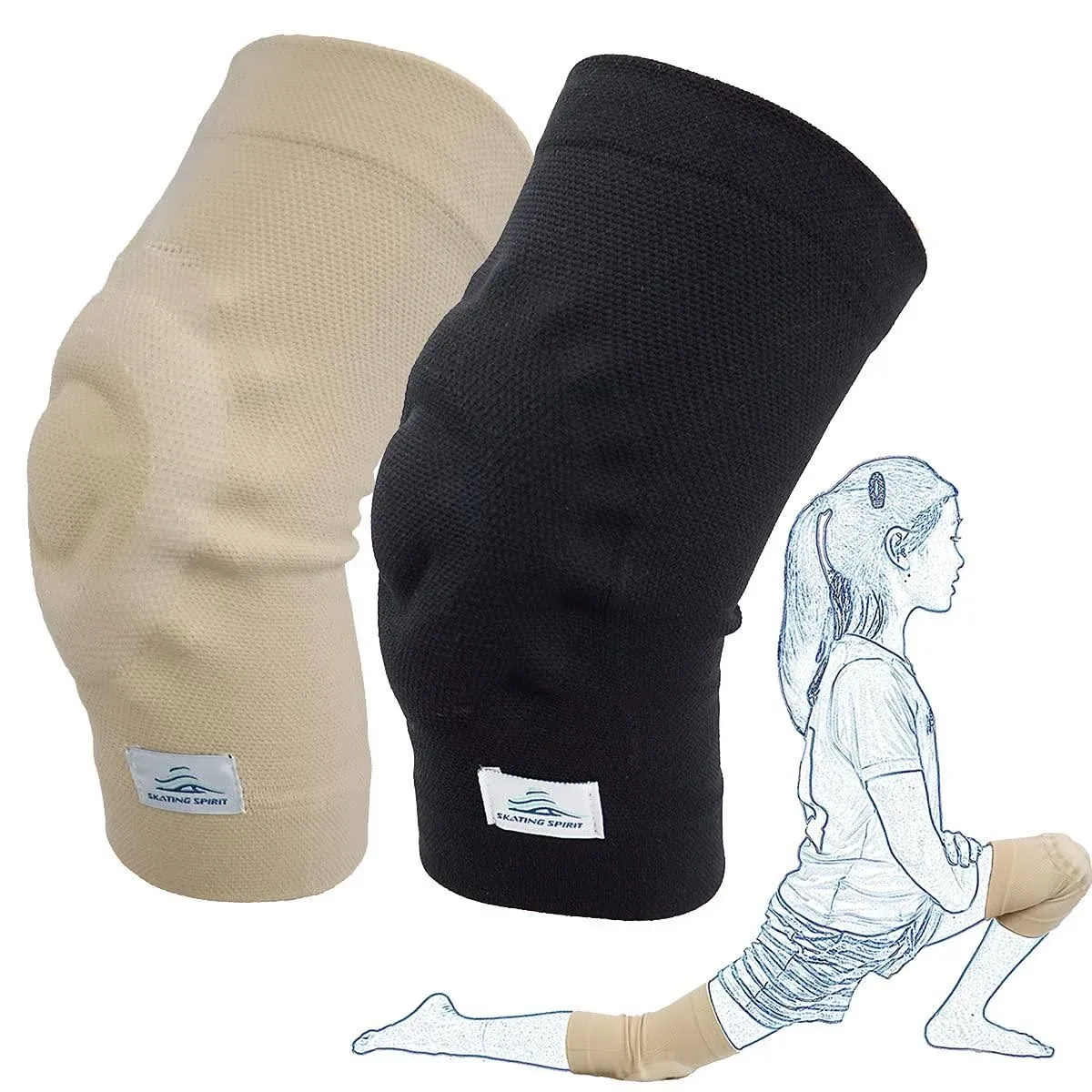 Gel Knee Pads (1 Pair) Cushion and Support Knee Cap for Dancing Figure Skating Gymnastic Youth and Adult