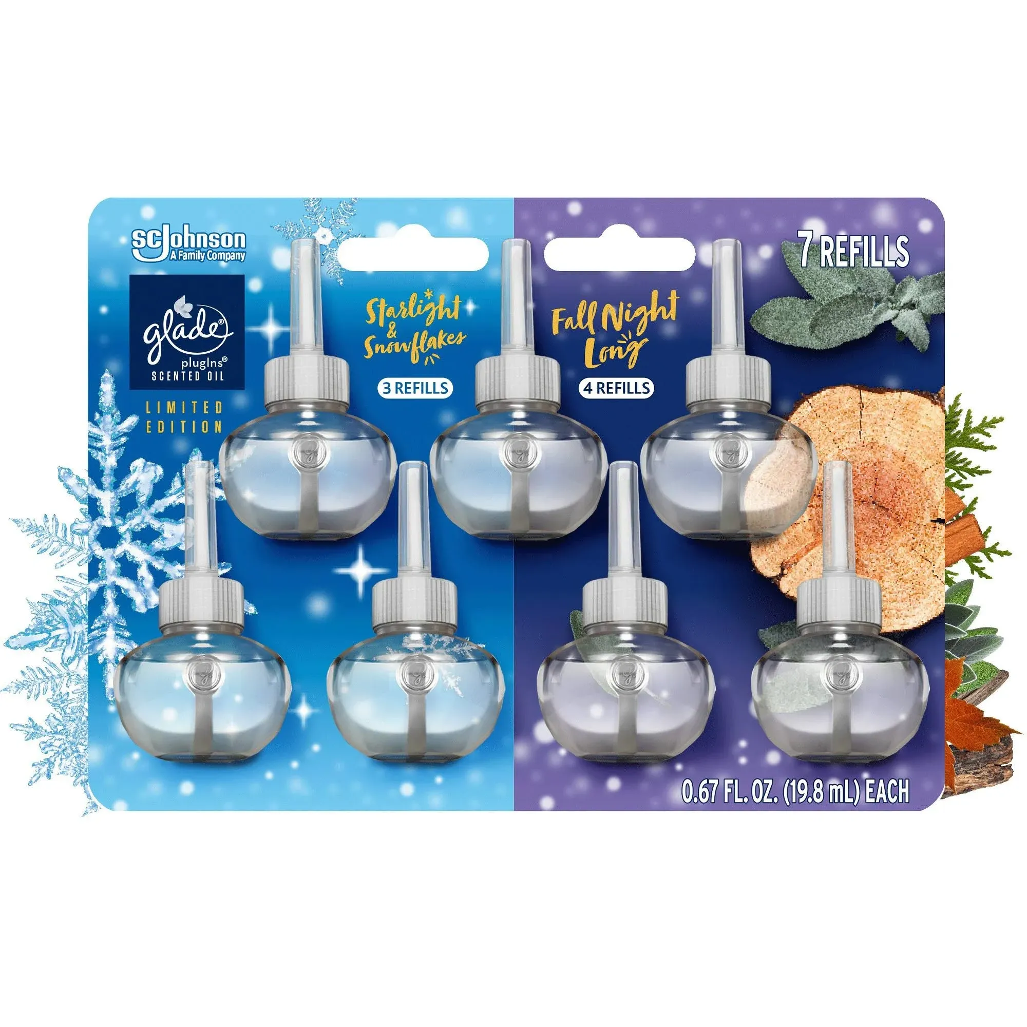 Glade PlugIns Air Freshener Refills Fall Night Long + Starlight & Snowflakes Mix