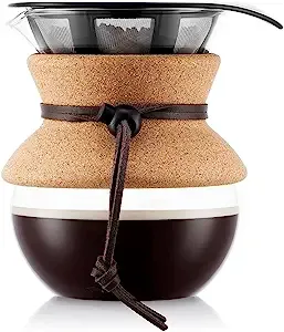 Bodum 34oz Pour Over Coffee Dripper w/ Reusable Stainless Steel Filter, Brown, Cork