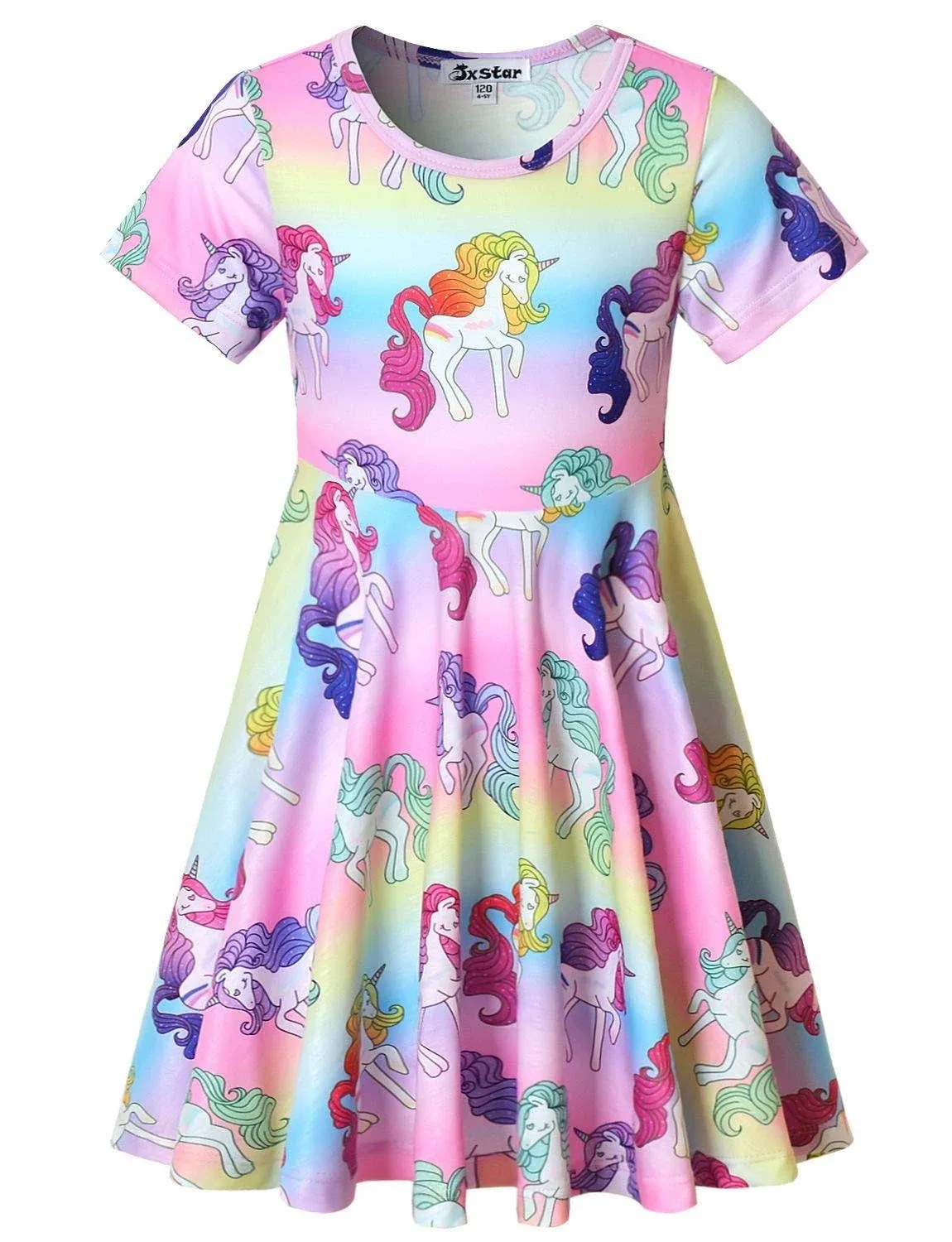 Unicorn Dresses for Girls Summer Swing Short Sleeve Casual Clothes for Kids