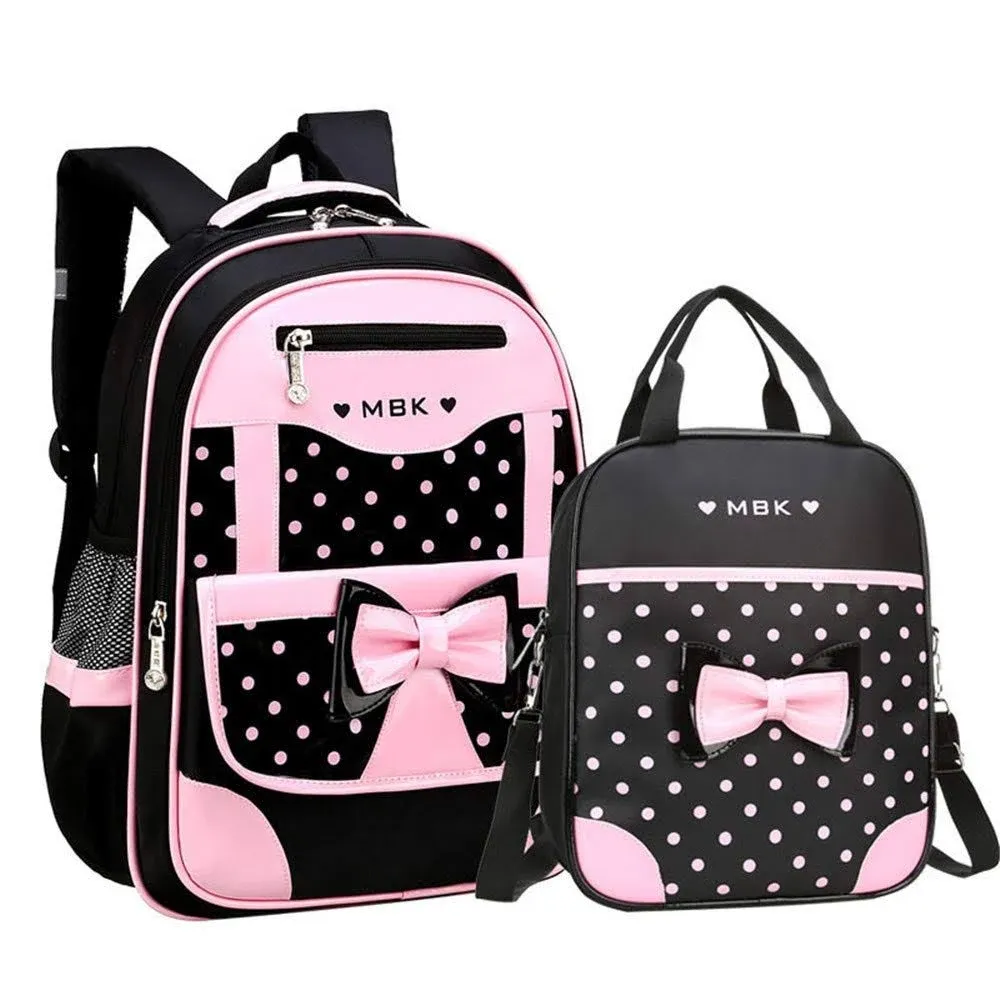 VIDOSCLA School Bags for Girls,2Pcs Bowknot Students Backpack,Elementary Princess Bookbag Sets for School