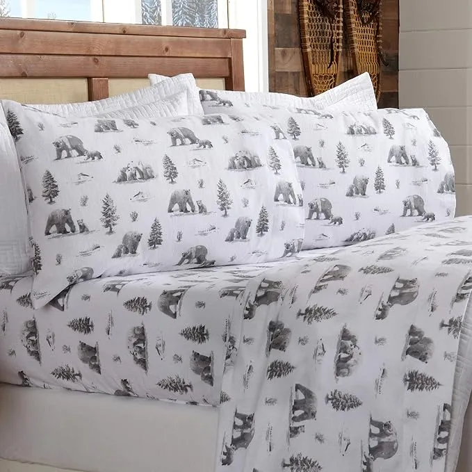 Great Bay Home Flannel Sheet Set King Size - 100% Turkish Cotton, Double-Brushed, Printed Bed Sheets - Ultra-Soft, Cozy, 4-Piece Bedding Set (North Pole Polar Bears)