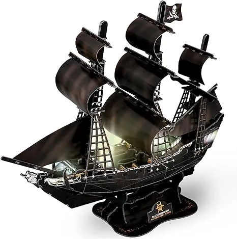 Fanbusa 3D LED Puzzle Ship Model Kits for Adults Kids to Build, Ship Building Kits Desk Decoration Sailboat, Large Model Pirate Ship Kits Watercraft Family Puzzle for Men Women Gifts