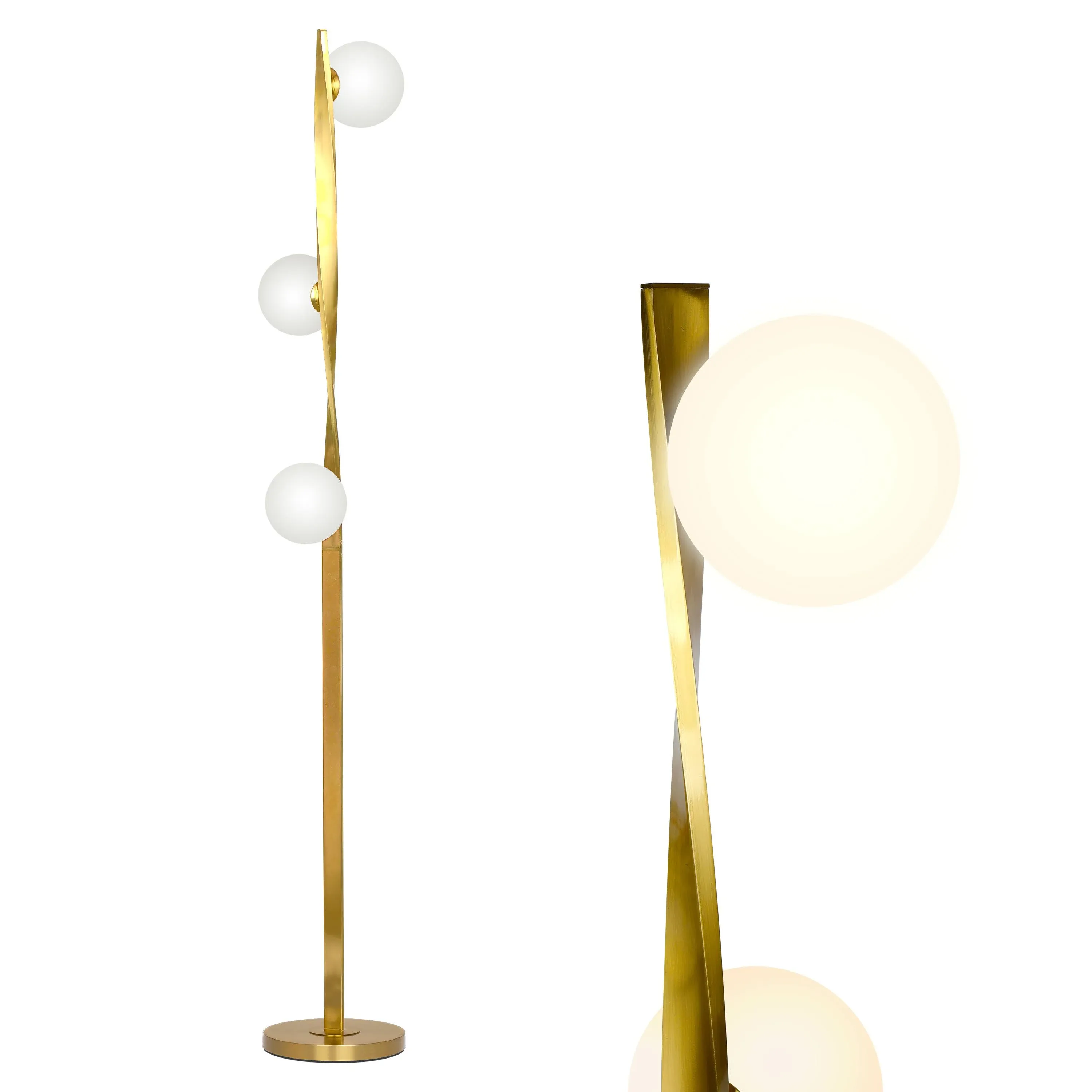 Brightech Nola – Mid-Century Modern 3 Globe Floor Lamp for Living Room Bright Lighting – Contemporary LED Twisting Standing Lamp for Bedrooms & Offices – Gold Indoor Pole Light