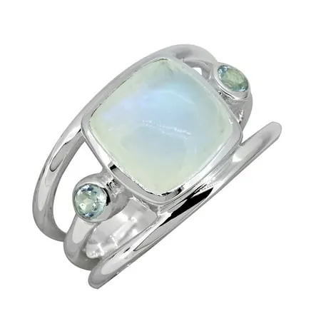 YoTreasure Moonstone Blue Topaz Solid Sterling Silver Split Shank Gemstone Ring