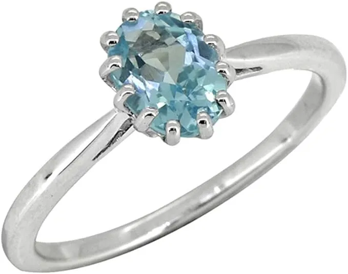 YoTreasure 1.05 Ct Blue Topaz Solid 925 Sterling Silver Gemstone Ring