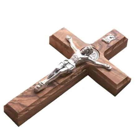 Holy Land Handmade St. Saint Benedict Wall Wood Cross Crucifix Silver Plated