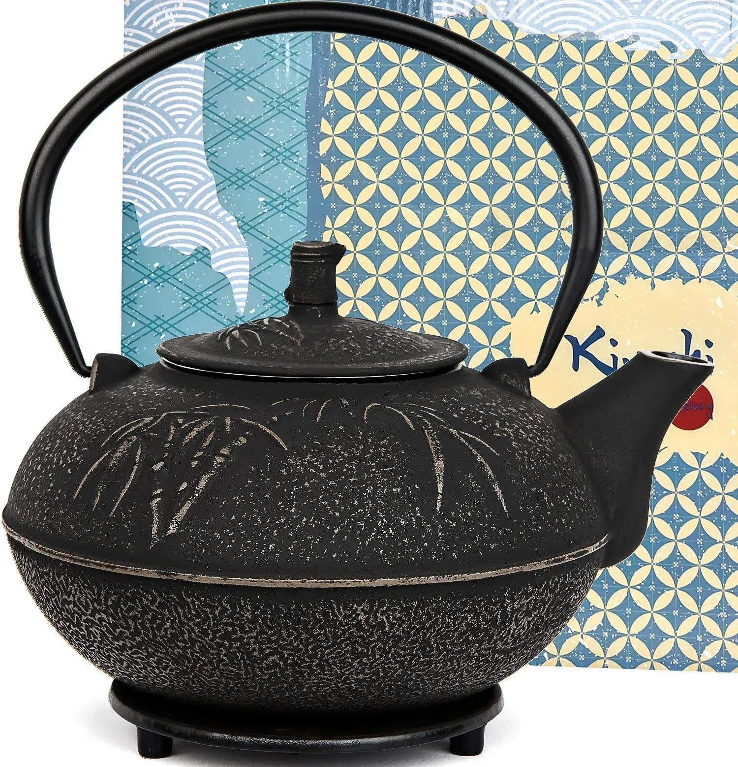 KIYOSHI Luxury XXL Japanese Cast Iron Teapot with Infuser and Matching Trivet