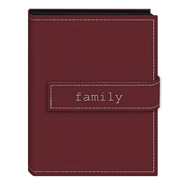 Pioneer Photo Albums EXP-46/BF 36-Pocket 4 by 6-Inch Embroidered "Family" Strap Sewn Leatherette Cover Photo Album, Mini, Burgundy