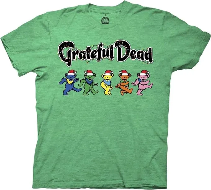 Ripple Junction Grateful Dead Men's Short Sleeve T-Shirt Christmas Steal Your Face Holiday Dancing Bears Officially Licensed