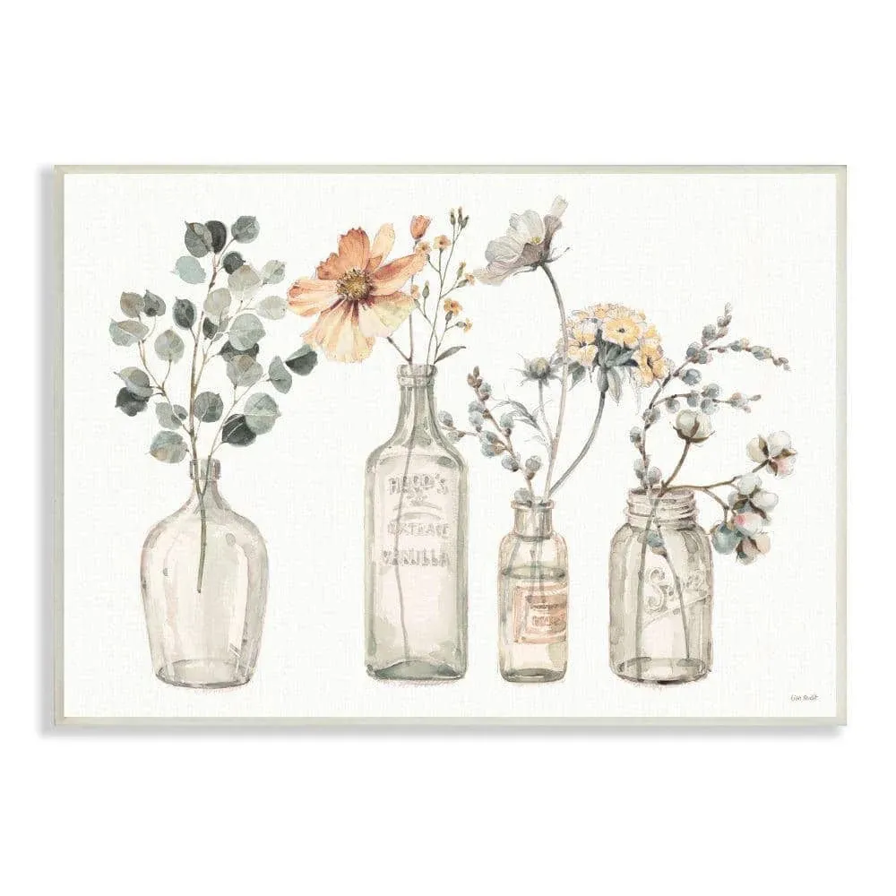 Stupell Industries Antique Floral Bouquets Flowers Glass Jar Painting Wood Wall ...