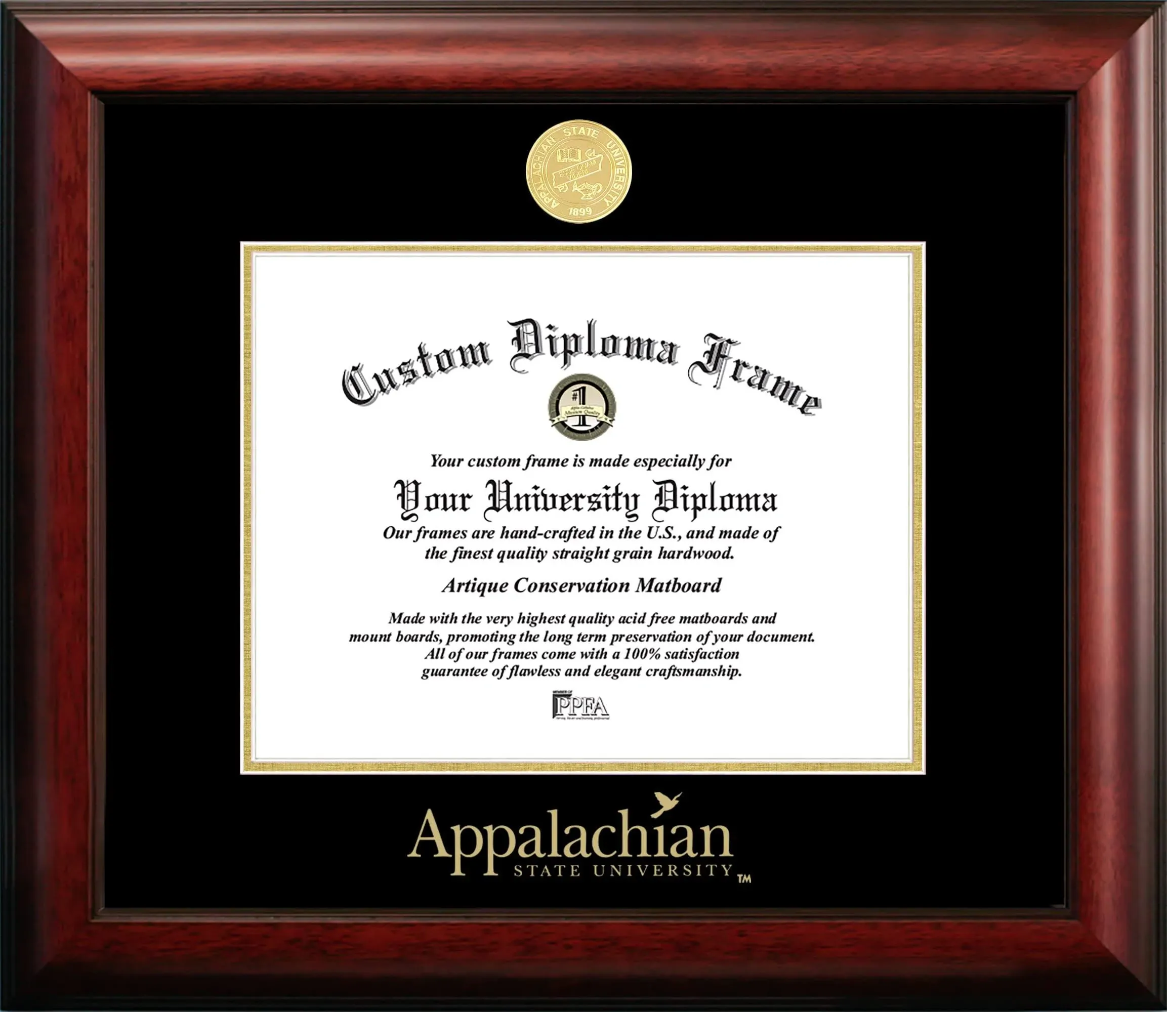 Campus Images NC998GED Appalachian State University Embossed Diploma Frame, 8.5" x 11", Gold