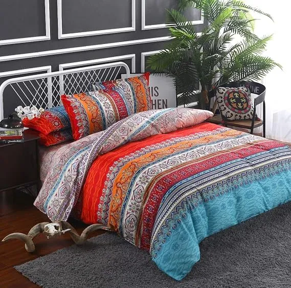 Boho Duvet Cover King 100% Microfiber Ethnic Boho Colorful Bedding Set For Men W