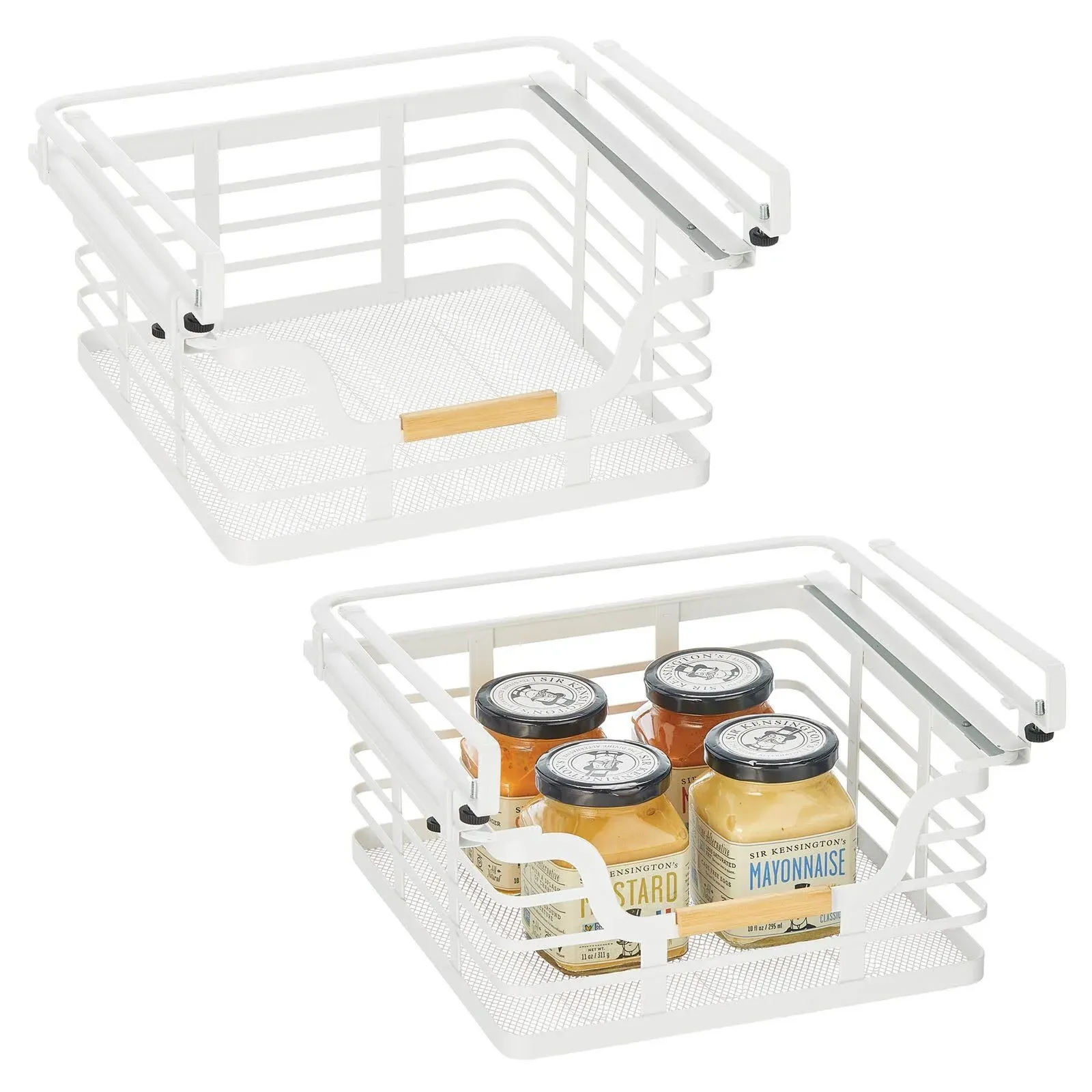 mDesign Metal Kitchen Under Shelf Storage Baskets - 2 Pack - Matte White/Natural