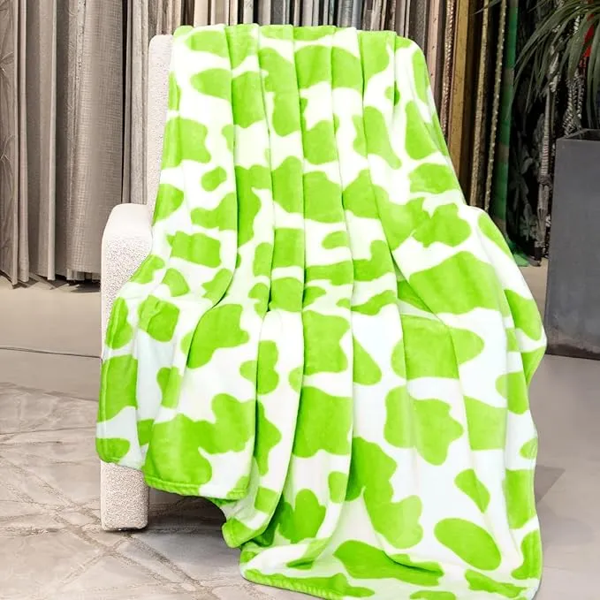 Fleece Throw Blanket Cozy Soft Lightweight Cow Soft Large Blanket Light Green Th