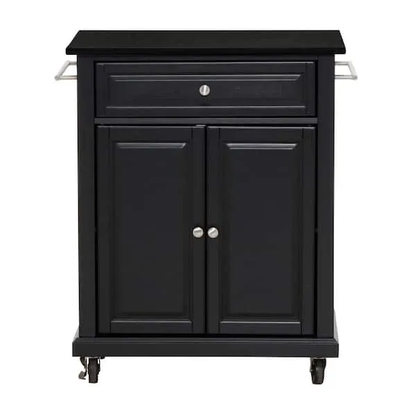 Rolling Black Kitchen Cart with Black Granite Top