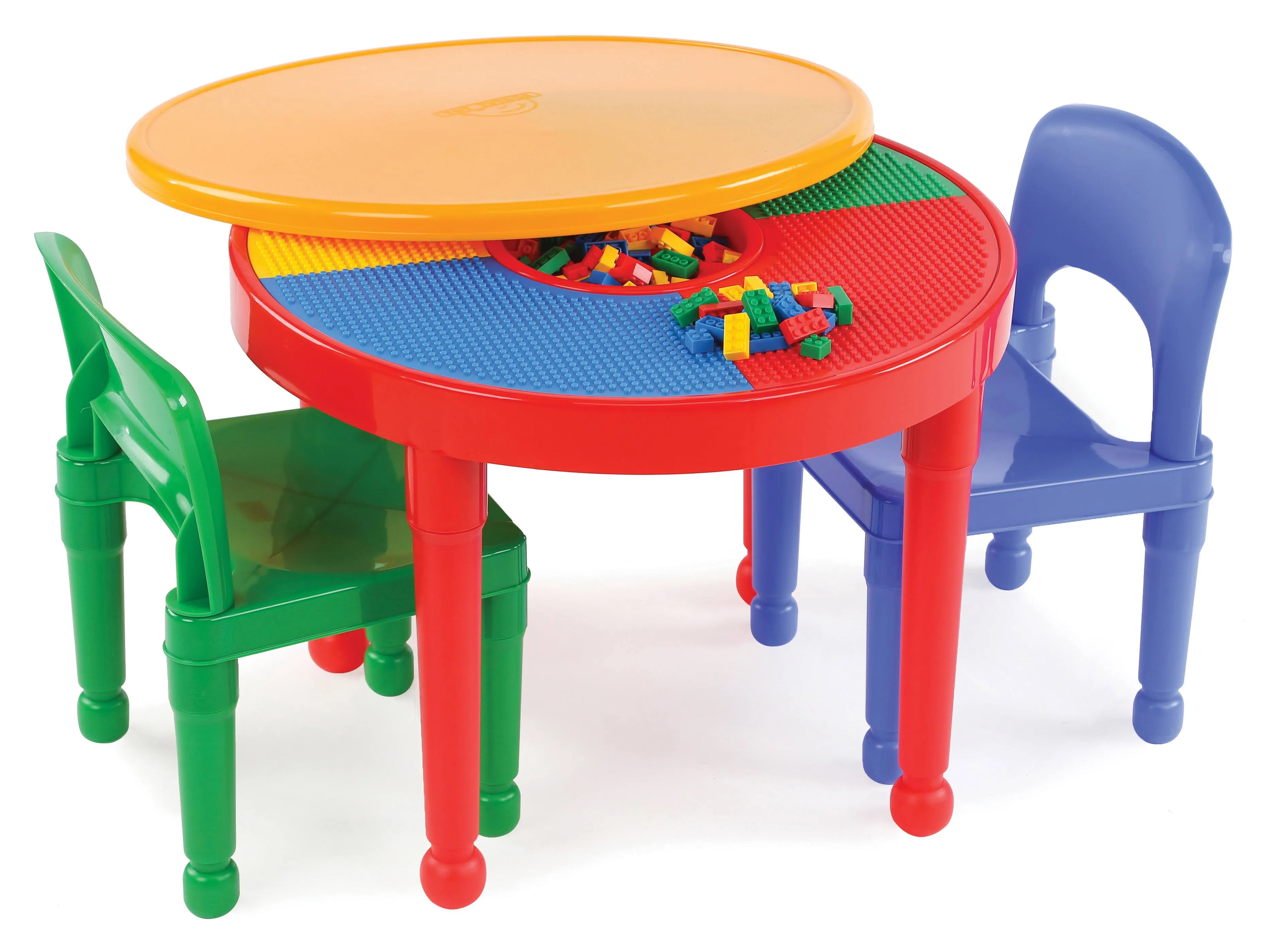 Tot Tutors Kids 2-in-1 Plastic Lego-Compatible Activity Table and 2 Chairs Set