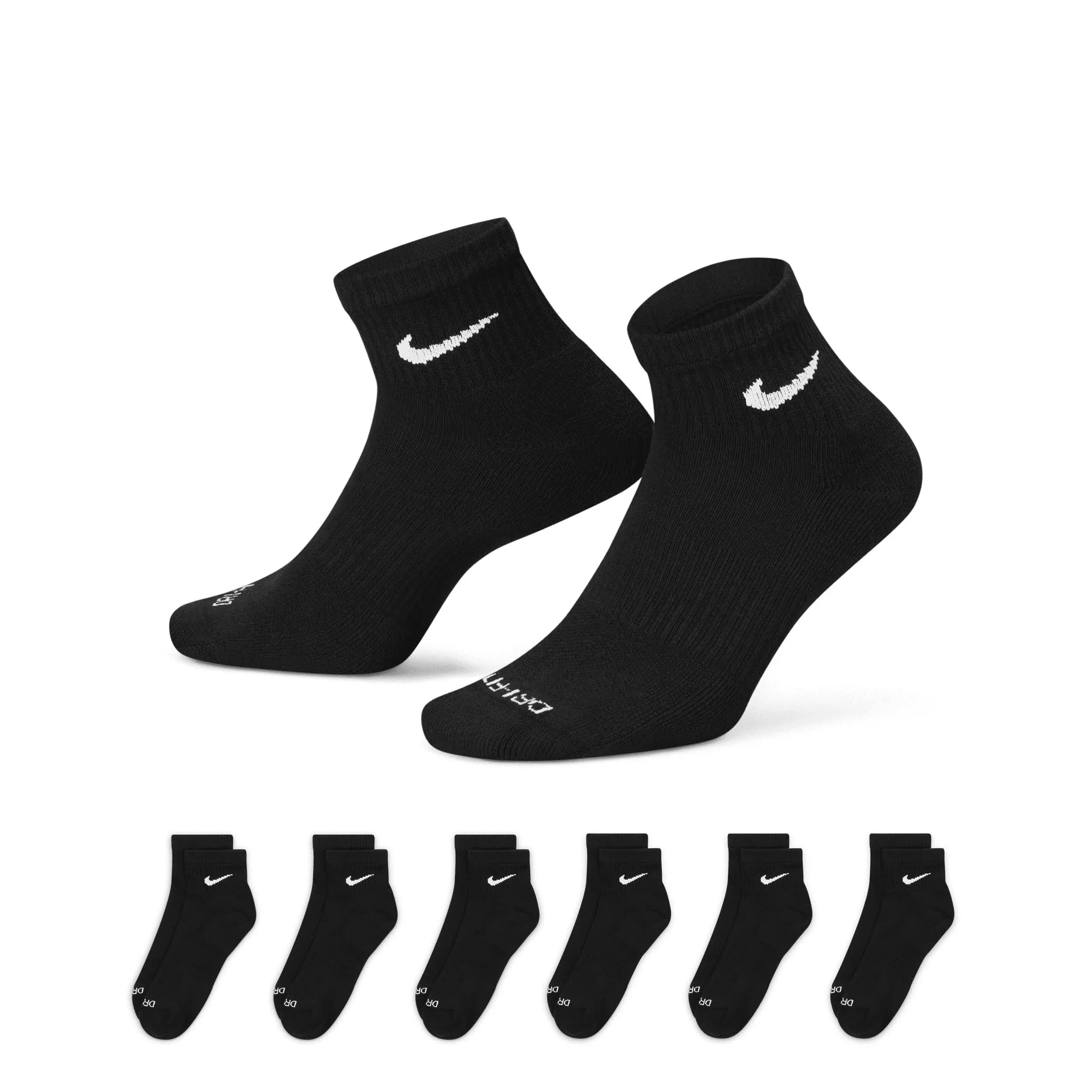 Nike Everyday Plus Cushioned Training Ankle Socks - 6 Pack Black / XL