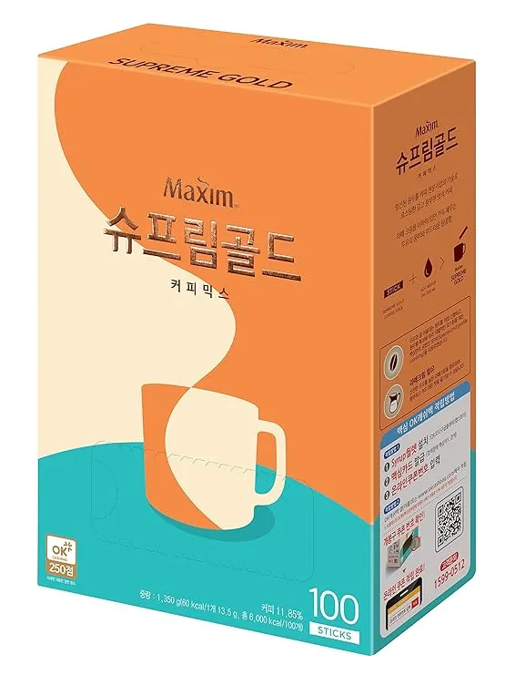 Maxim Supreme Gold Coffee Mix Korean Instant Coffee Packets with Latte Creamer 100 sticks