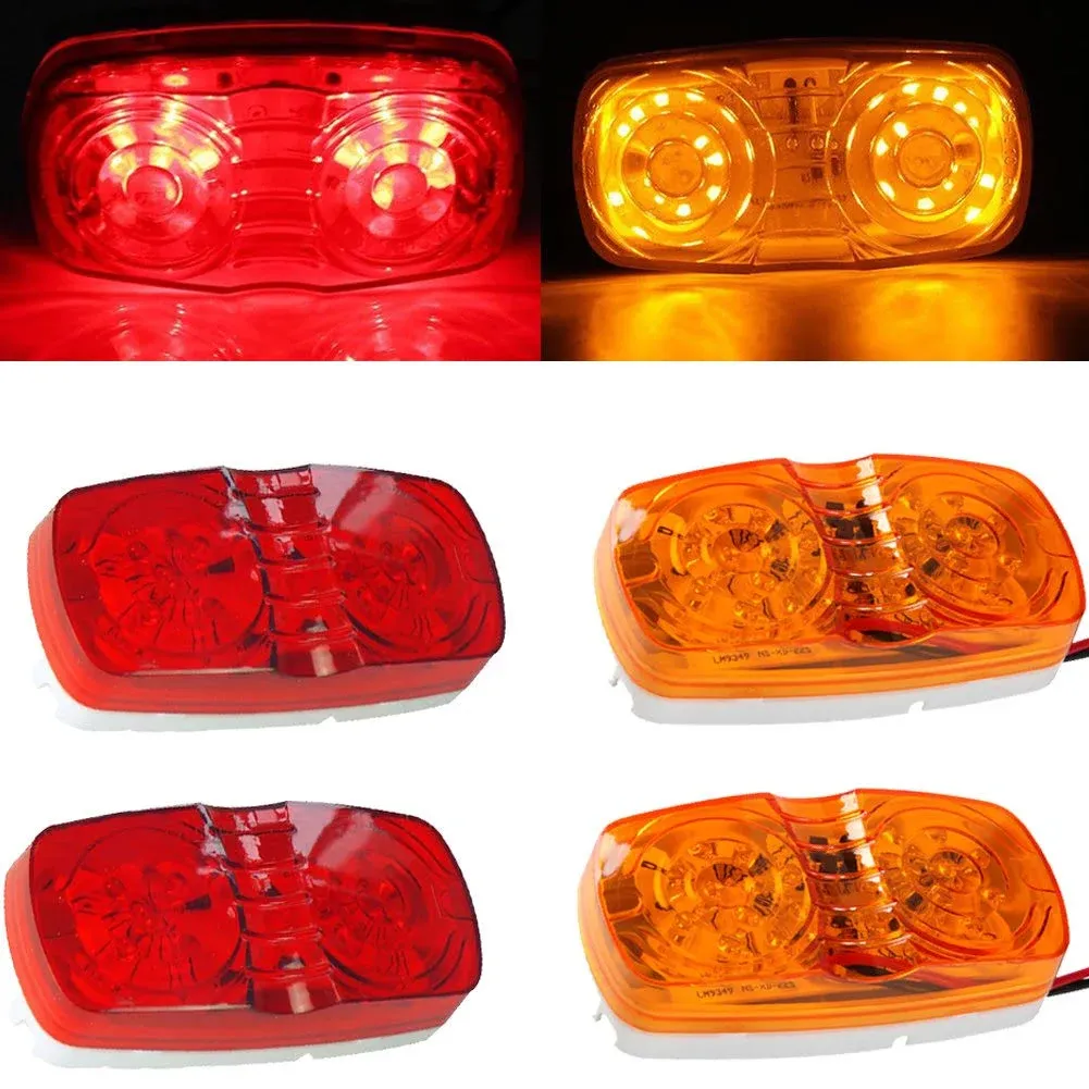 NEW SUN 4 Pcs Amber & Red 10 LED Trailer Side Marker Light, Bullseye/Tiger Eye/Double Bubble Clearance Light, 12V 4x2 Rectangular LED Light Surface Mount for Camper, Trucks, Rvs