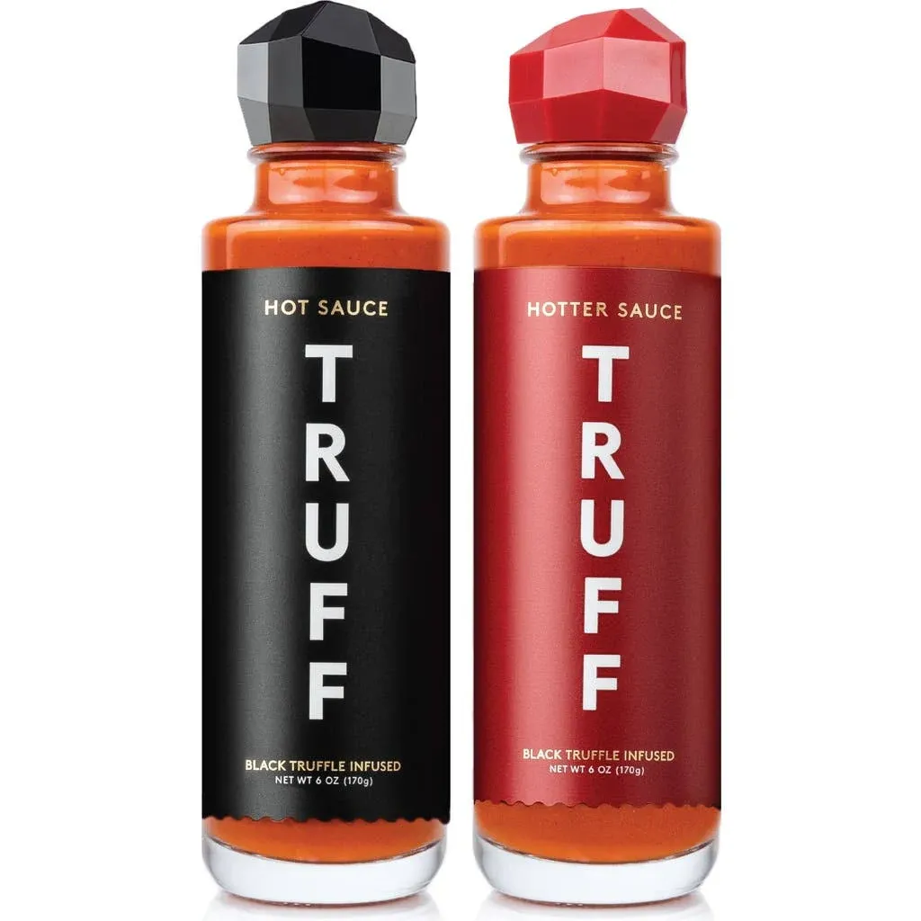 TRUFF Hot Sauce and Hotter Sauce 2-Pack Bundle, Gourmet Hot Sauce Set, Black Truffle and Chili Peppers, Gift Idea for The Hot Sauce Fans (Black/Red, 6 oz, 2 Count)