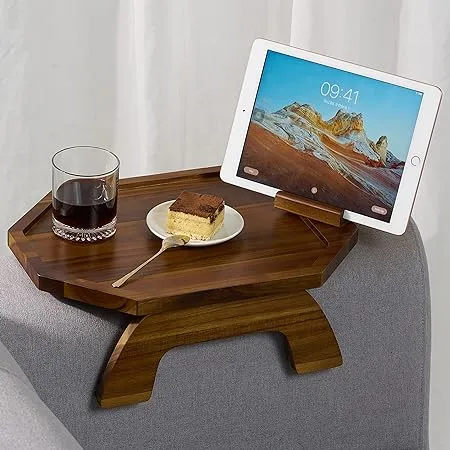 Sofa Arm Tray Table Clip, Sofa Tray Table for Couch 360° Rotating Phone Holder, 