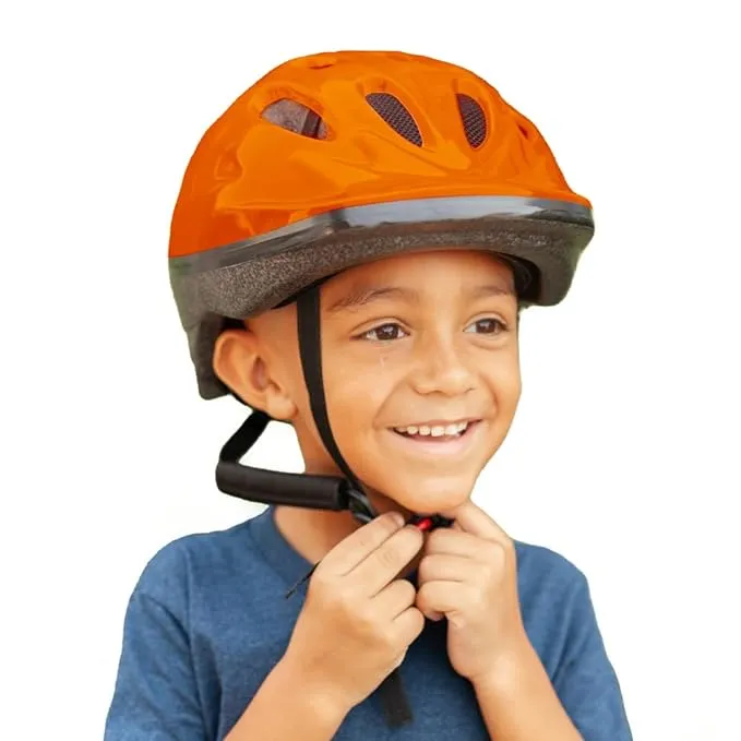 Joovy Noodle Bike Helmet for Toddlers and Kids Aged 1-9 with Adjustable-Fit Sizing Dial, Sun Visor, Pinch Guard on Chin Strap, and 14 Vents to Keep Little Ones Cool (Small, Orangie)