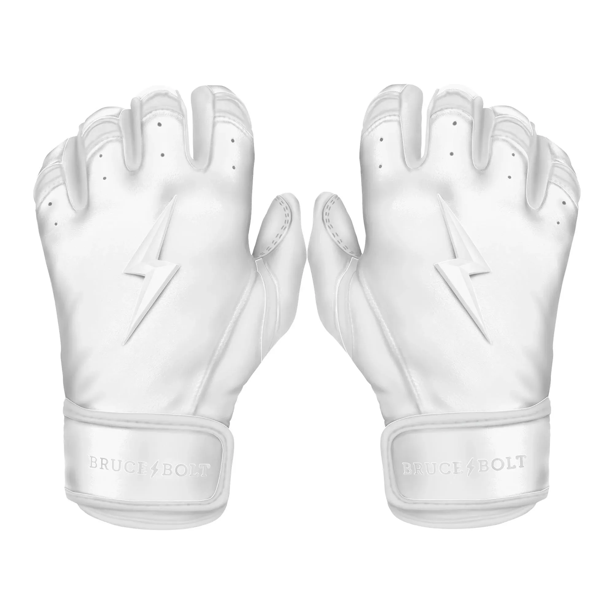 Bruce Bolt Premium Pro Chrome Series Short Cuff Batting Gloves | White