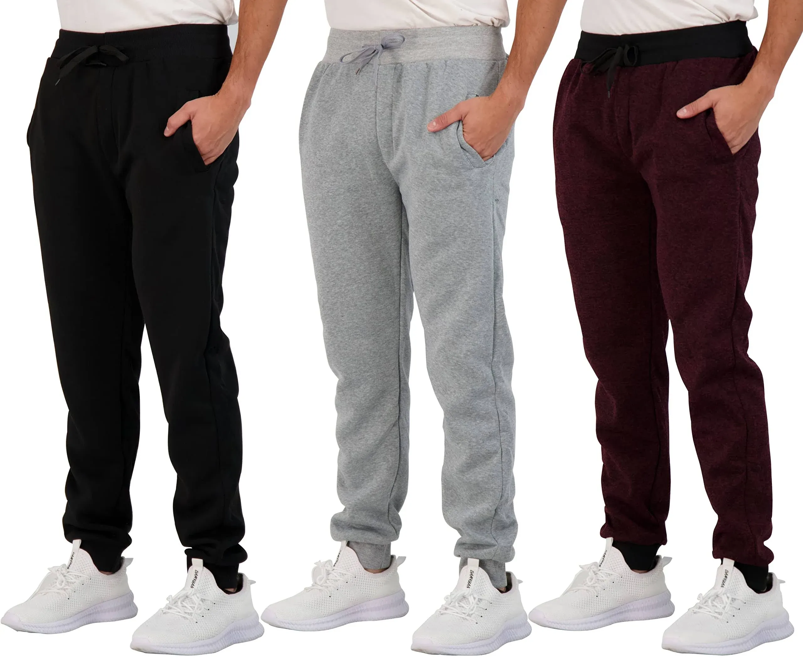 Real Essentials 3 Pack: Men's Tech Fleece Ultra-Soft Jogger Athletic Sweatpants with Pockets (Available in Big & Tall)