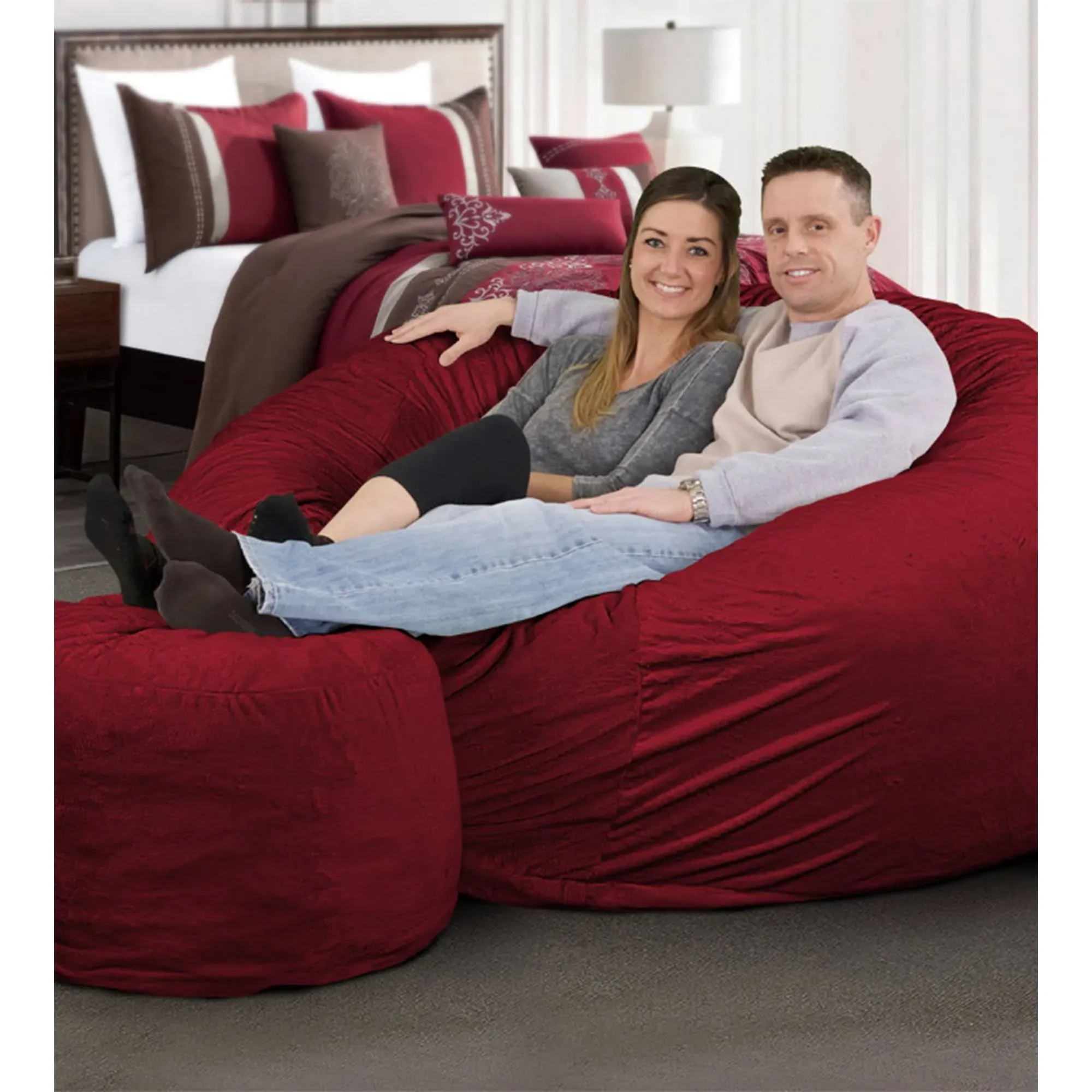 ULTIMATE SACK 6ft Bean Bag Chair, Oversize Bean Bag Chair for Adults, Comfy Chair Bean Bag Couch Lounge Sofa Loveseat Furniture | Burgundy Suede