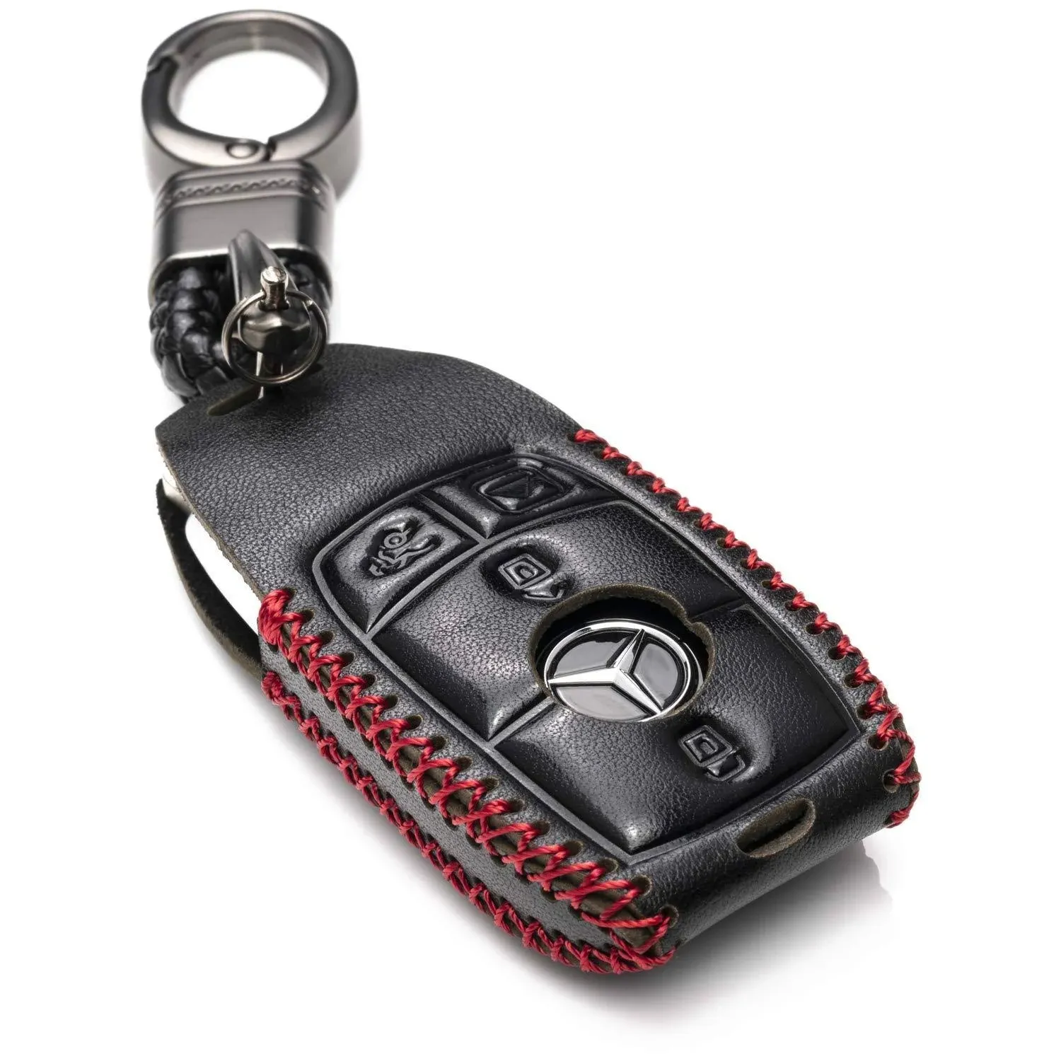 Vitodeco Genuine Leather Smart Key Fob Case with Leather Key Strap Compatible for Mercedes-Benz A, C, E, S, Cla, CLS, Gla, GLB, GLC, Gle, Gls, G Glass