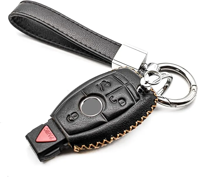 MECHCOS Compatible with Mercedes Benz C E S M CLS CLK G GL Class Smart 3 or 4 Buttons Leather Keyless Entry Remote Control Key Fob Cover Case Protector Accessories, Black