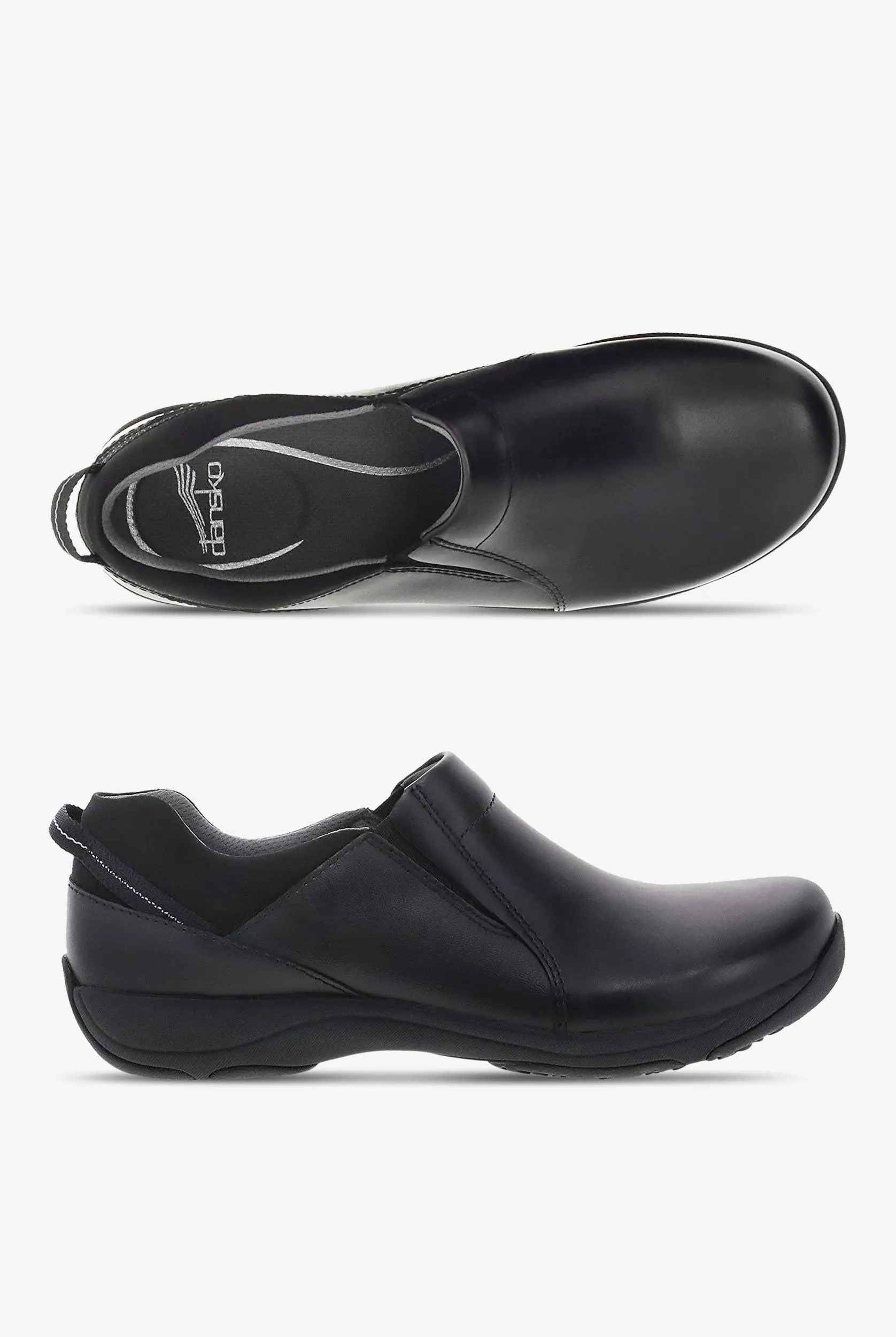 New w/ Box Dansko Neci Black Leather 38 / 8 Slip Resistant Work Shoe Clog Xp On 