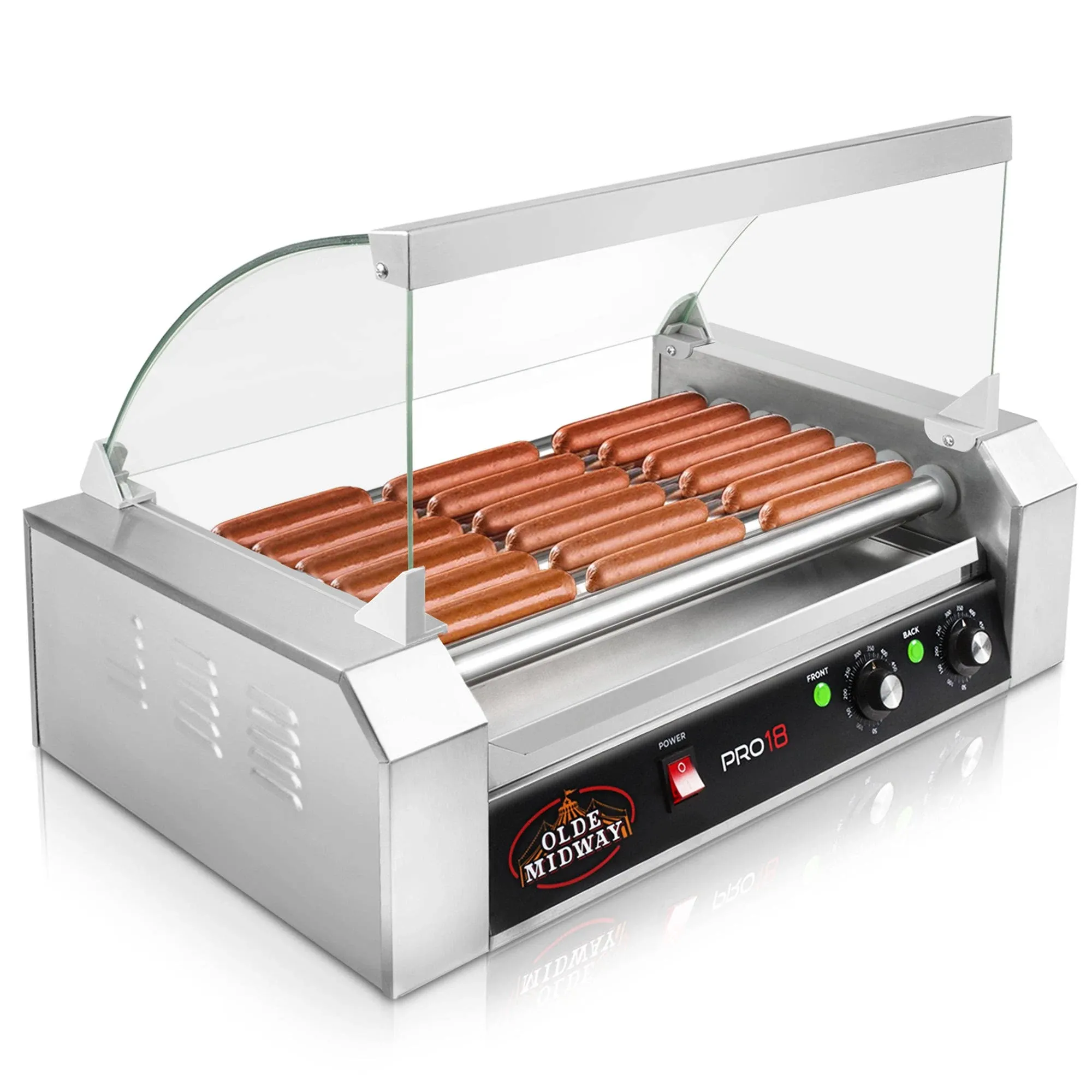 Olde Midway Commercial Electric 18 Hot Dog 7 Roller Grill Cooker Machine 900-Watt ...