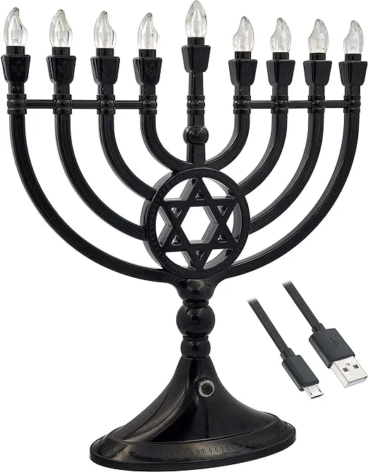 The Dreidel Company Traditional LED Electric Hanukkah Menorah, Plastic - Batteries Not Included (Black)