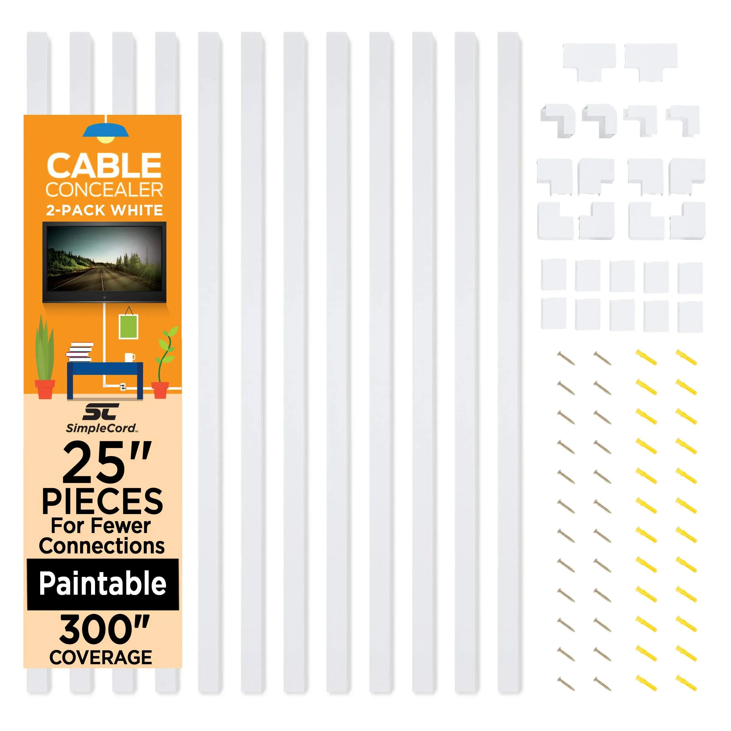 Cable Concealer On-Wall Cord Cover Raceway Kit