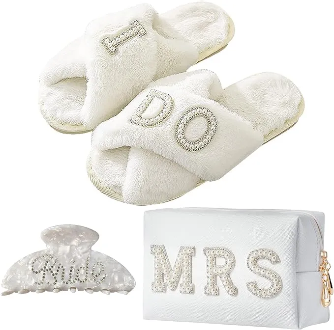 Bride To Be Gift Set Bride Makeup Bag I Do Bride Slippers Bride Robe Bride Hair Clip Bride Gifts Wedding Gifts