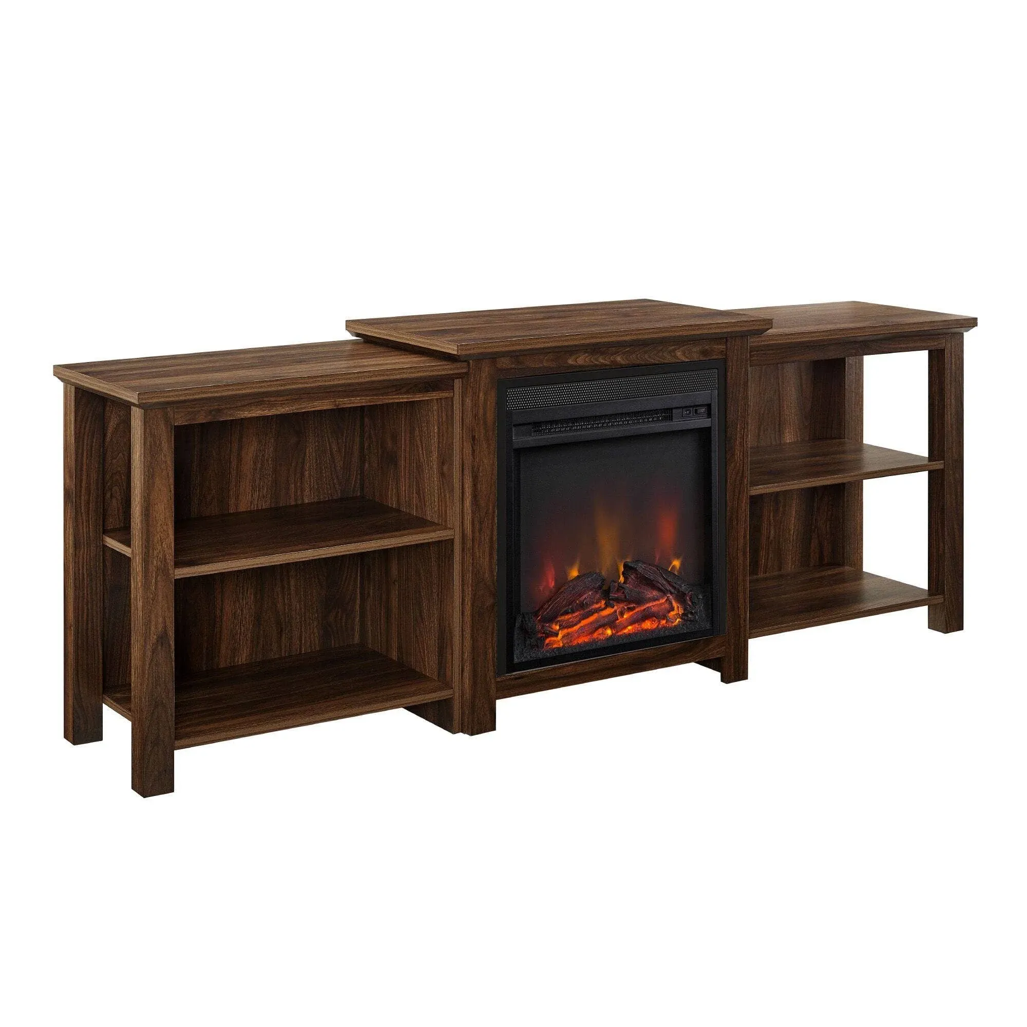 Walker Edison 70" Tiered Top Open Shelf Fireplace TV Console - Dark Walnut