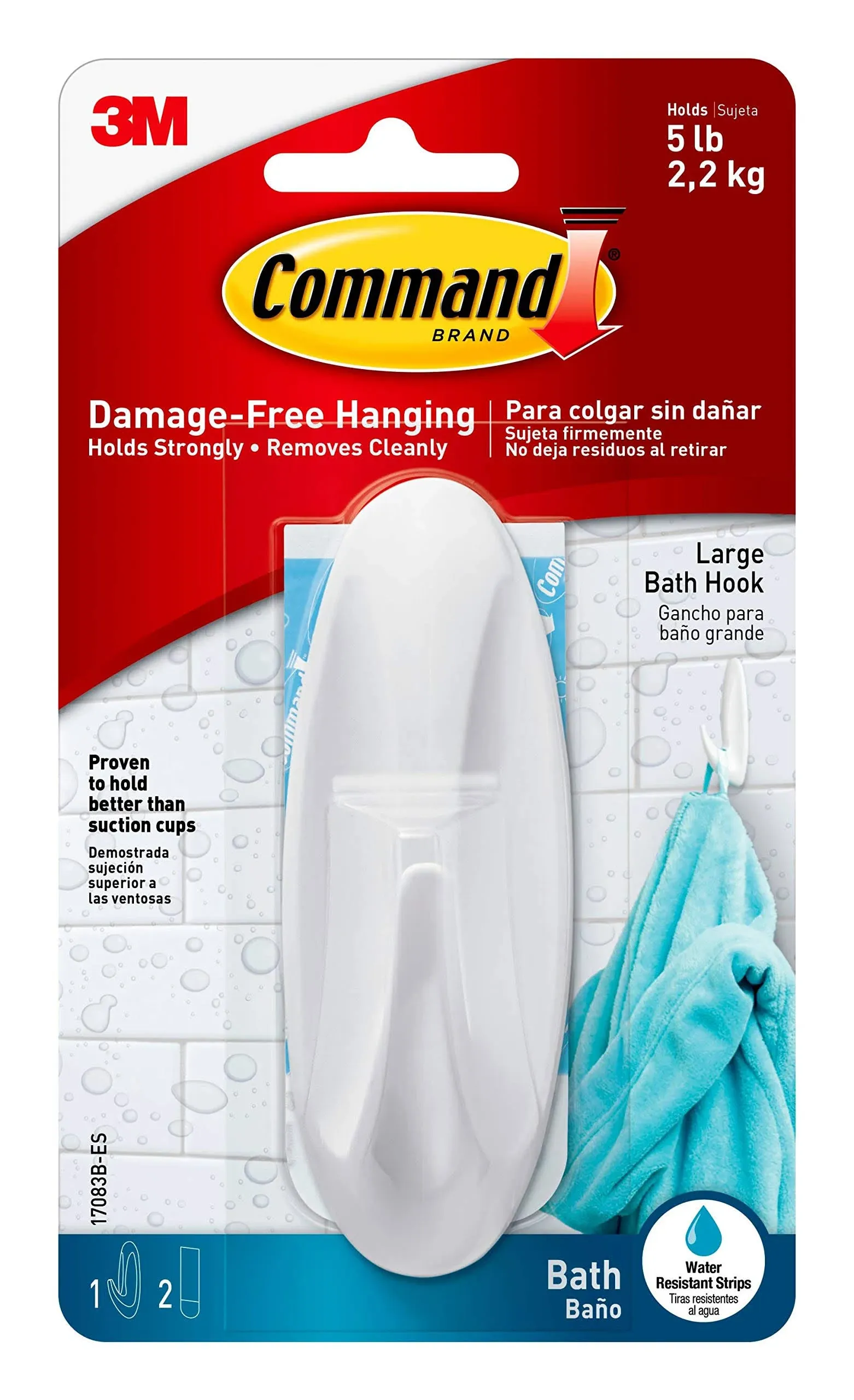 Command Designer 1 Plastic Hook and 2 Water-Resistant Strips Set