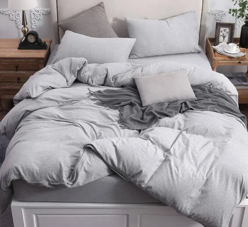 T-Shirt Cotton Jersey Knit Duvet Cover Set - Heathered Gray / Twin/ 100% T-Shirt ...