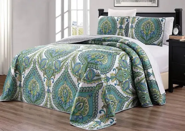 3-Piece Oversize (115 inch x 95 inch) Fine Printed Prewashed Quilt Set Reversible ...