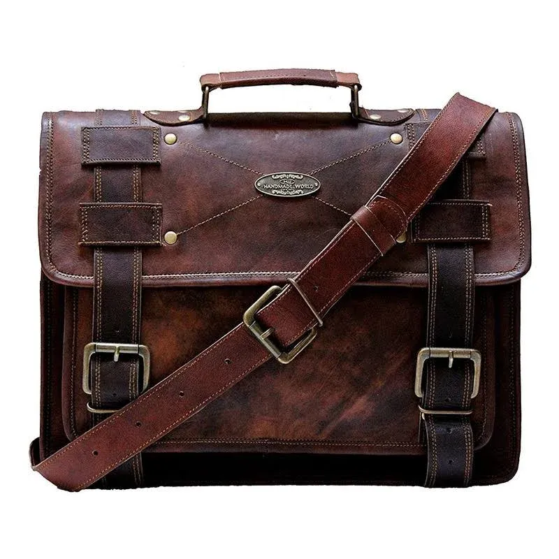 Handmade World Laptop Bag Vintage Men Brown Leather Briefcase Messenge