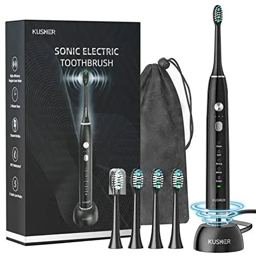 Kusker Sonic Electric Toothbrush with Charging Stander, Rechargeable Ultrasonic ...