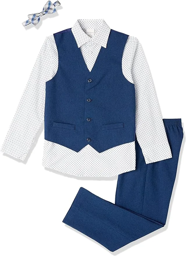 Kids Boys&#039; 4-Piece Suit Set with Dress Shirt, Vest, Jacket, and Pants 2-14 Years