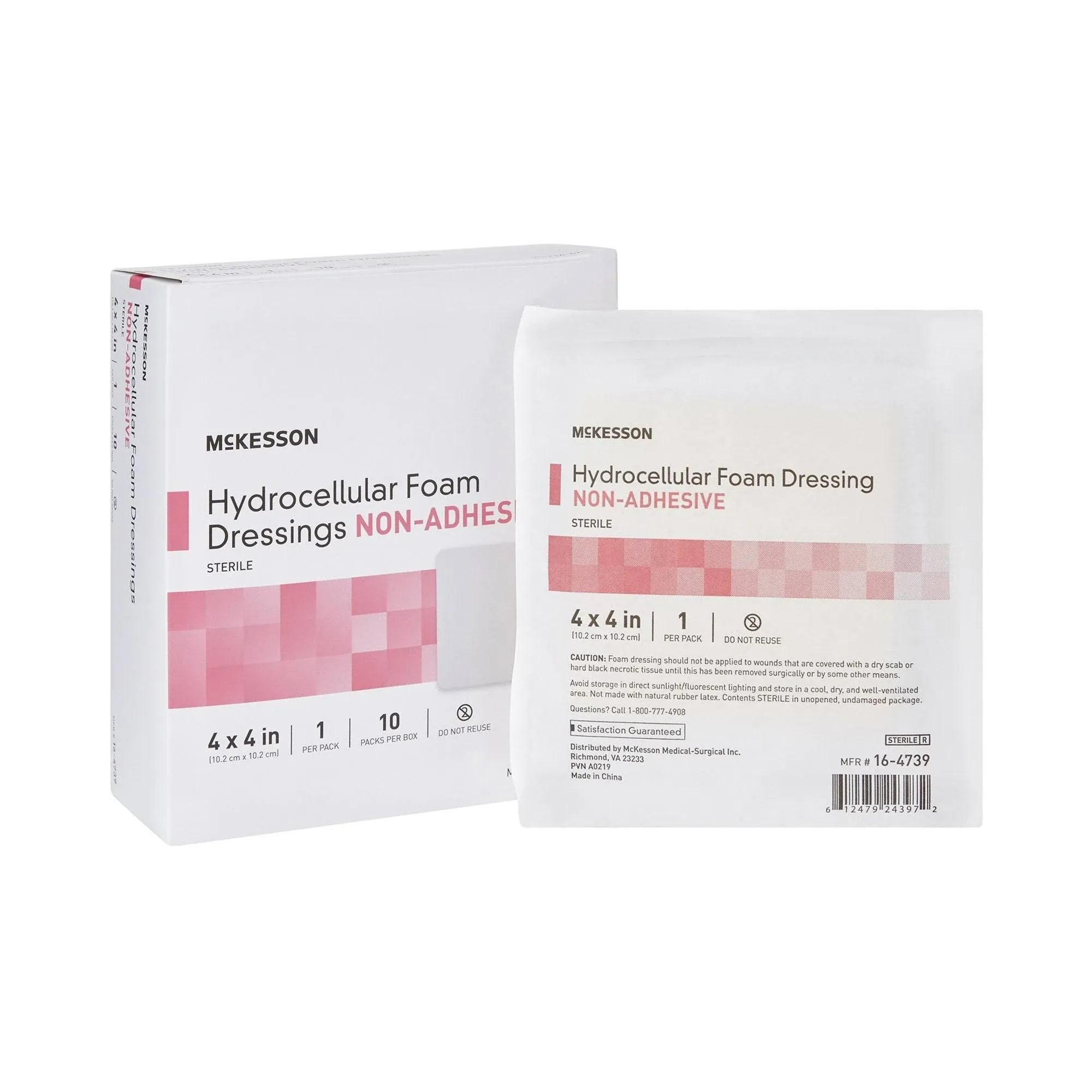 McKesson Hydrocellular Foam Dressings, Sterile, Non-Adhesive, Pad 4 in x 4 in, 10 Count, 1 Pack